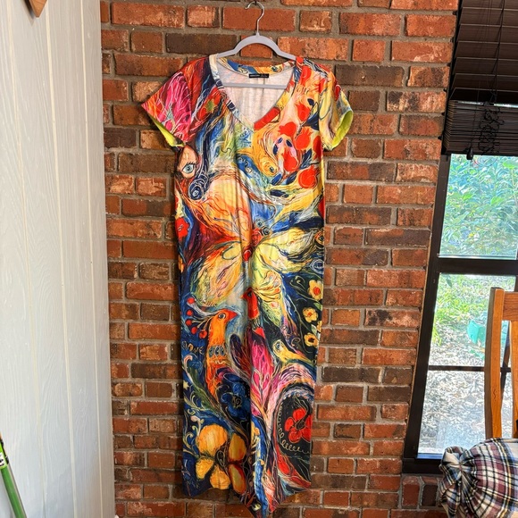 Noracora womens multicolor peacock butterfly short sleeve slit maxi dres… - Picture 1 of 5